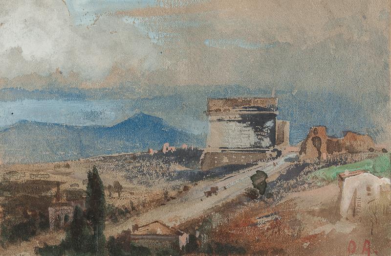 Monument de Coecilia Moetella a Rome, vintage artwork by Oswald Achenbach, 12x8" (A4) Poster