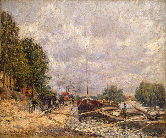 Barges at Billancourt, vintage artwork by Alfred Sisley, 12x8" (A4) Poster