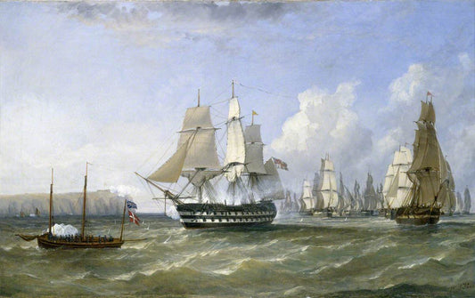 HMS 'Warrior' Protecting a Convoy Passing Reefness, September 1807, vintage artwork by William Adolphus Knell, A3 (16x12") Poster Print