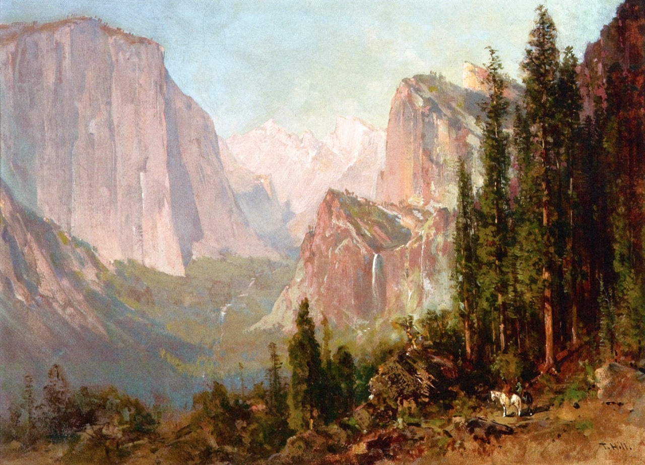 Scene of Yosemite: Bridalveil Fall, vintage artwork by Thomas Hill, 12x8" (A4) Poster
