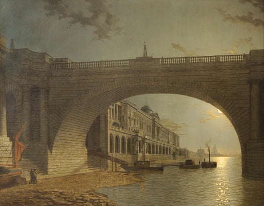 Night View of Somerset House and Waterloo Bridge, London, vintage artwork by Henry Pether, 12x8" (A4) Poster