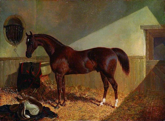 Brown Horse in a Stable, vintage artwork by John Frederick Herring, Sr, A3 (16x12") Poster Print