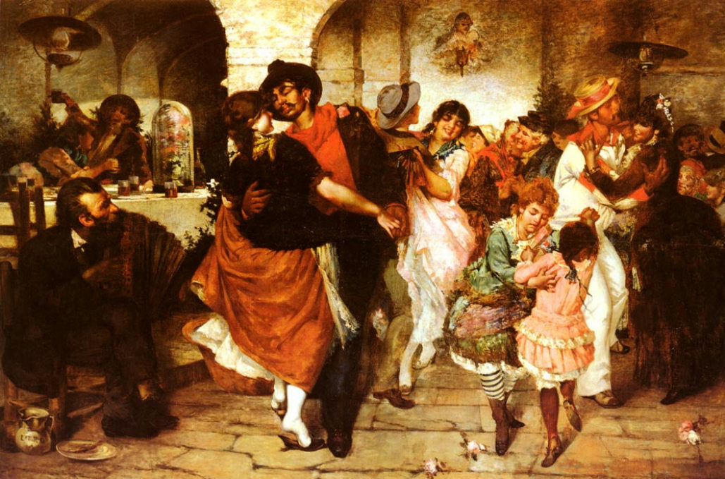 Dancing the Mazurka, vintage artwork by Egisto Lancerotto, 12x8" (A4) Poster