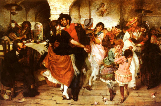 Dancing the Mazurka, vintage artwork by Egisto Lancerotto, 12x8" (A4) Poster