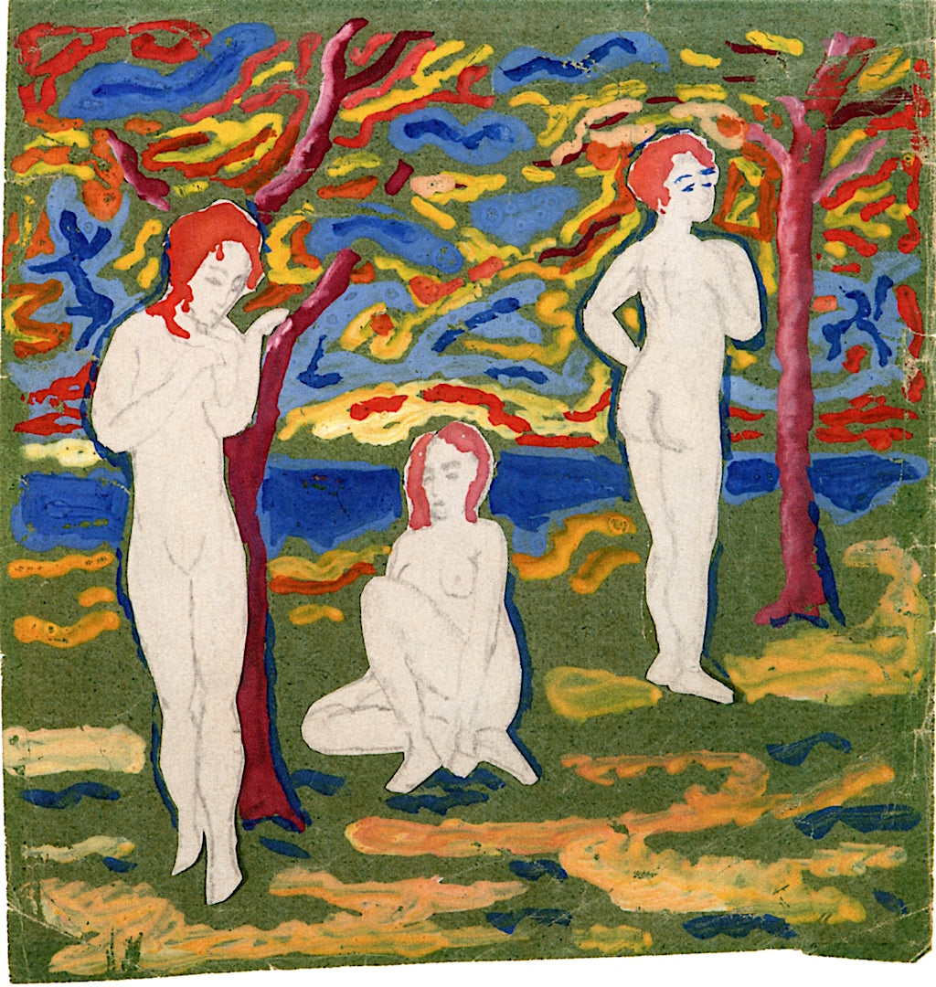 Three Nudes Outdoors, vintage artwork by August Macke, 12x8" (A4) Poster