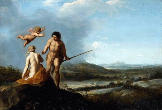 Nymph and Shepherd in Landscape, vintage artwork by Cornelis van Poelenburgh, 12x8" (A4) Poster