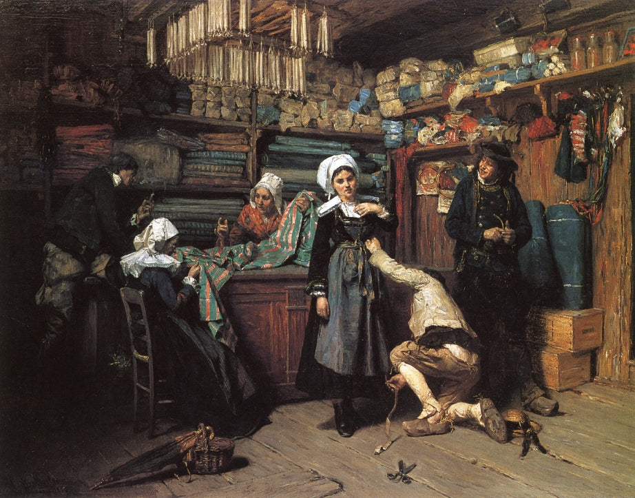 Buying the Wedding Trousseau, vintage artwork by Henry Mosler, 12x8" (A4) Poster