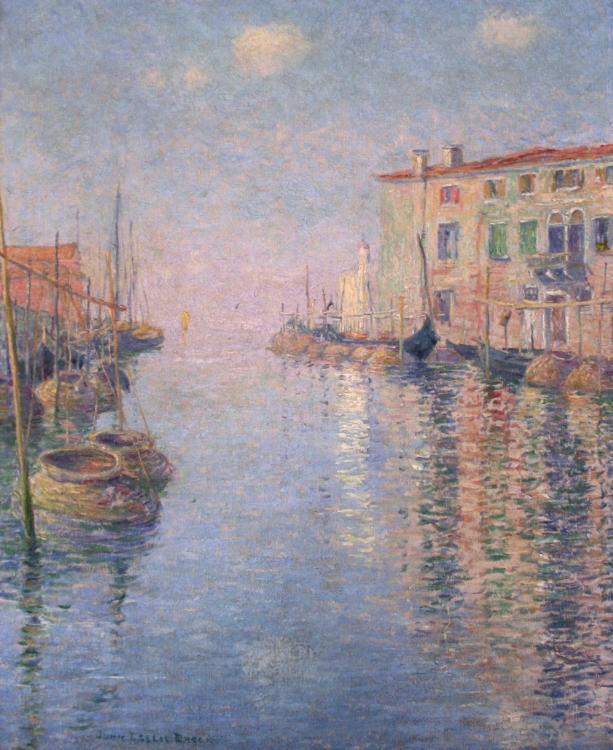 The Guidecca Canal with Fish Baskets, Venice, vintage artwork by John Leslie Breck, 12x8" (A4) Poster