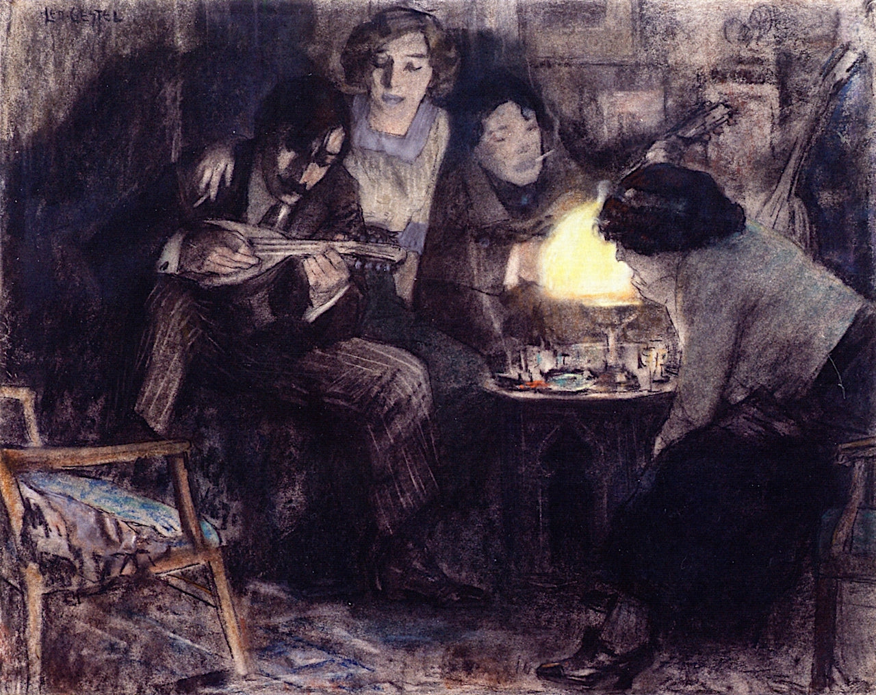 An Evening at the 'Jan Steenzolder', vintage artwork by Leo Gestel, 12x8" (A4) Poster