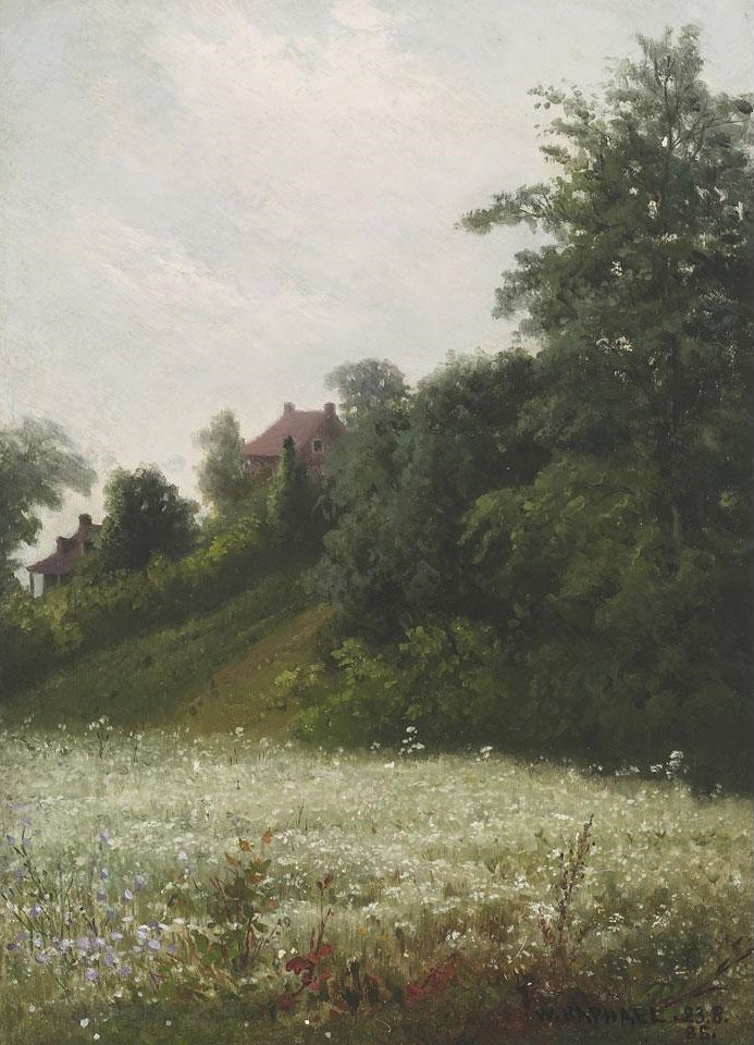 Pastoral Landscape with Houses, vintage artwork by William Raphael, 12x8" (A4) Poster