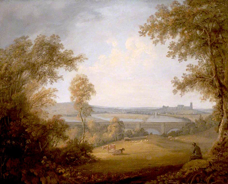 Lancaster from above the Aqueduct Bridge, vintage artwork by Joseph Farington, R.A., 12x8" (A4) Poster