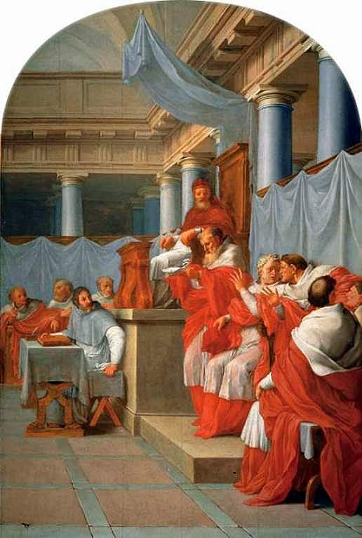 Life of Saint Bruno, Pope Victor III Confirms the Establishment of the Carthusians, vintage artwork by Eustache Le Sueur, 12x8" (A4) Poster