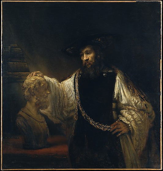 Aristotle with Bust of Homer, vintage artwork by Rembrandt van Rijn, 12x8" (A4) Poster