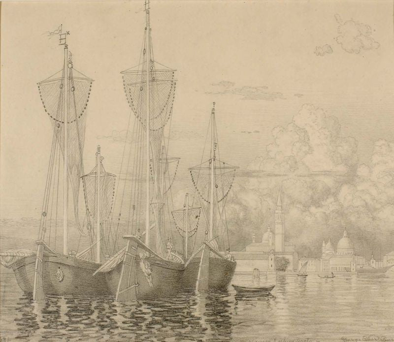 Venice Fishing Boats, vintage artwork by George Elbert Burr, 12x8" (A4) Poster