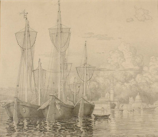 Venice Fishing Boats, vintage artwork by George Elbert Burr, 12x8" (A4) Poster