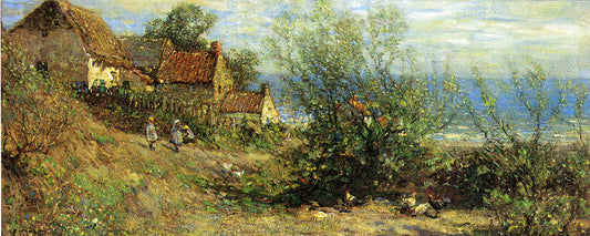 Children Playing near a Cottage, vintage artwork by Frederick William Jackson, 12x8" (A4) Poster