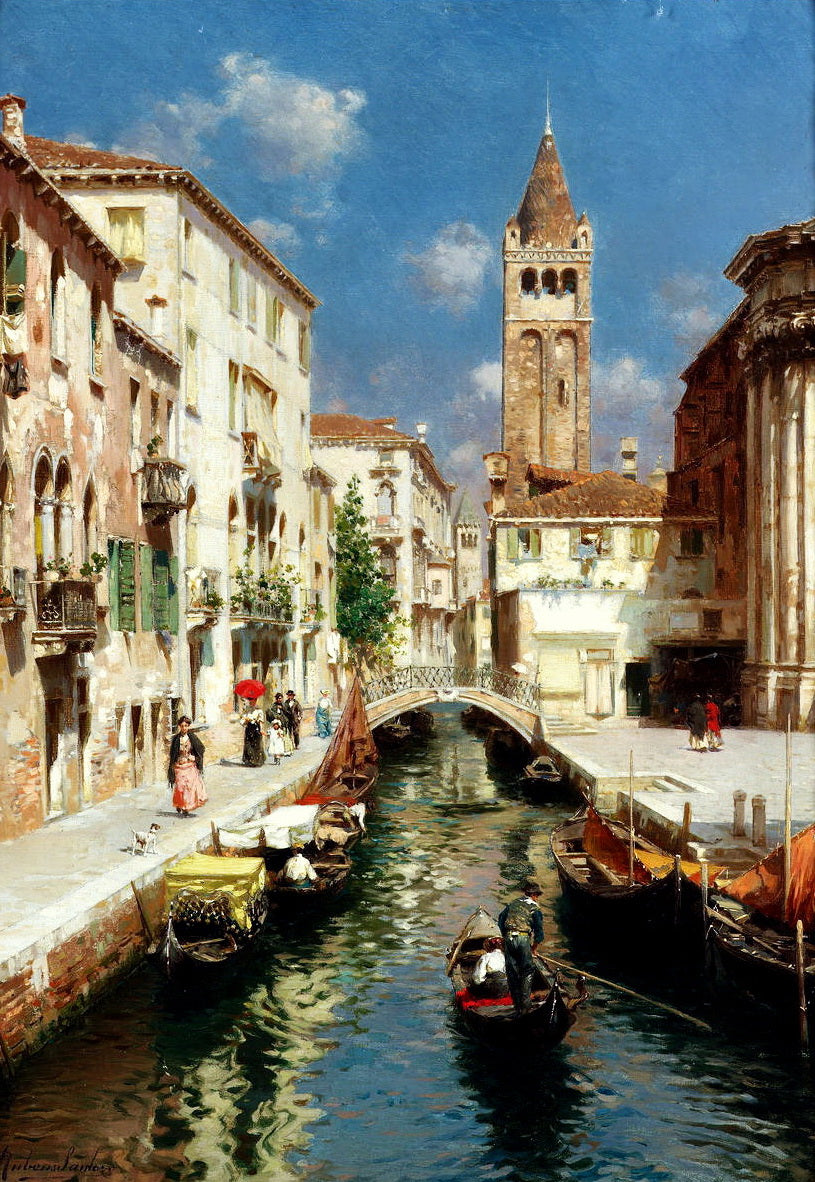 Gondolas on a Venetian Backwater by Rubens Santoro,A3(16x12")Poster