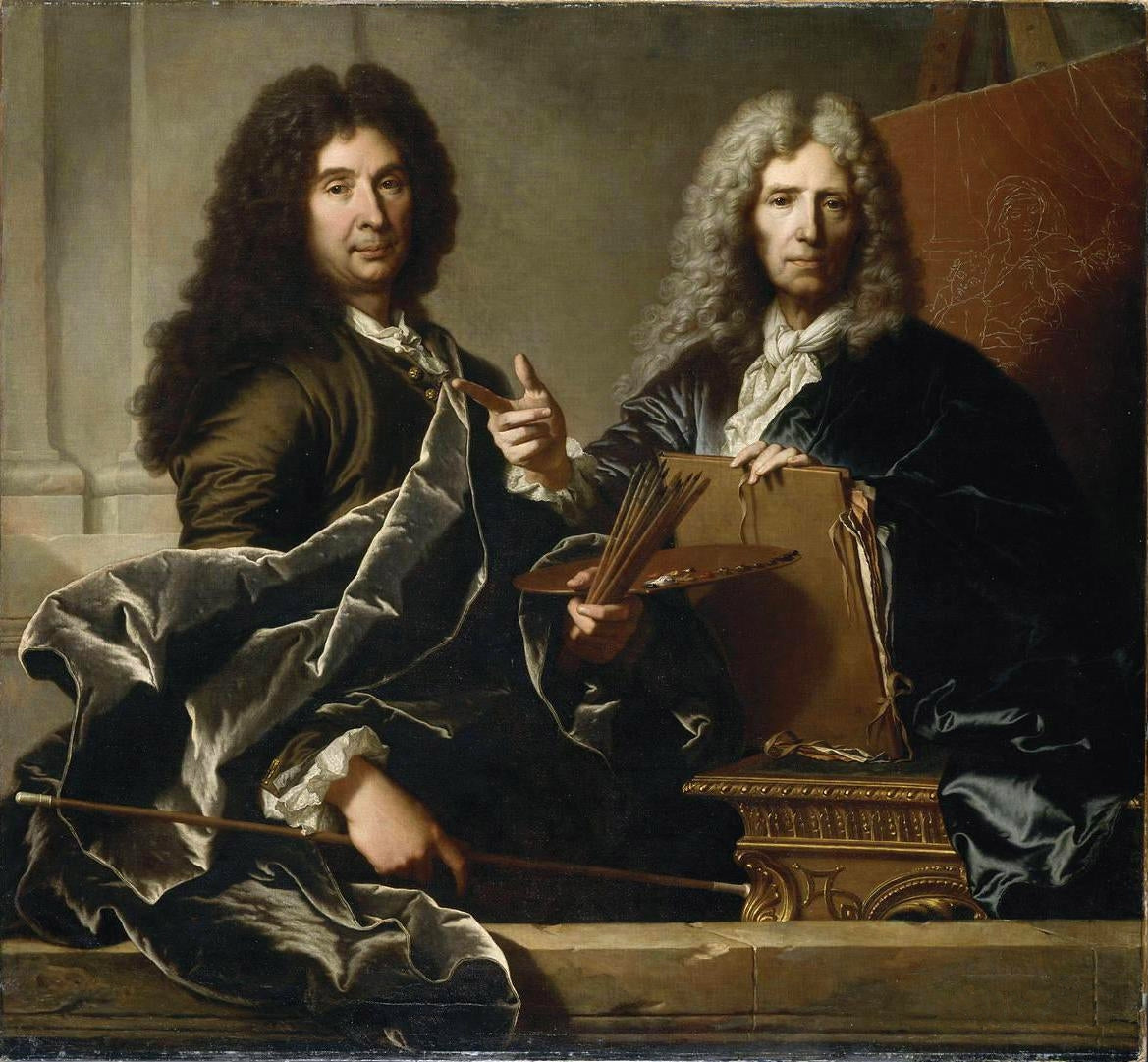 Charles le Brun (1619-1690) and Pierre Mignard (1612-1695), vintage artwork by Hyacinthe Rigaud, 12x8" (A4) Poster