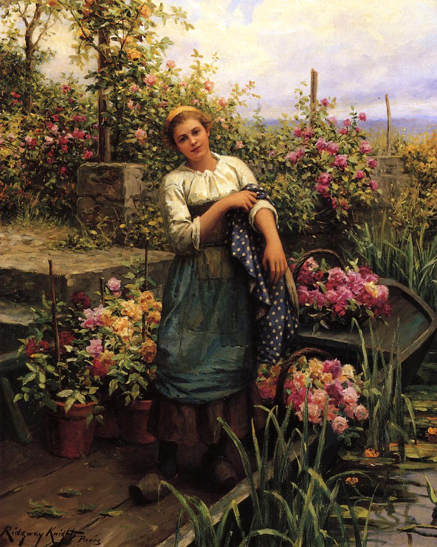 The Flower Boat, vintage artwork by Daniel Ridgway Knight, 12x8" (A4) Poster