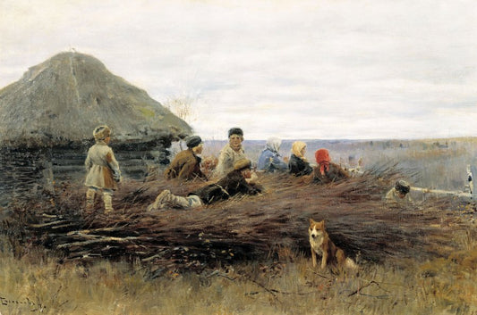 Children on the Brushwood, vintage artwork by Alexei Stepanov, 12x8" (A4) Poster