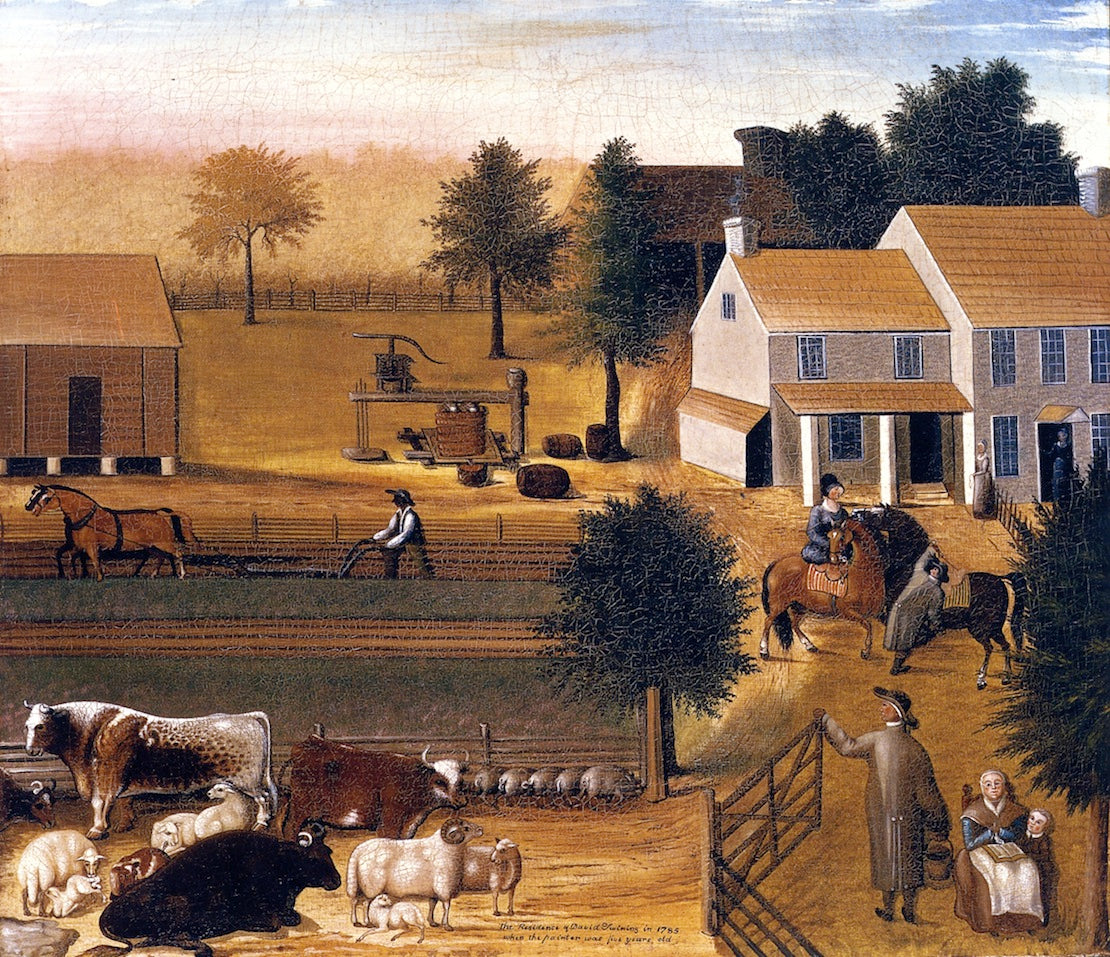 The Residence of David Twinning in 1785, vintage artwork by Edward Hicks, 12x8" (A4) Poster