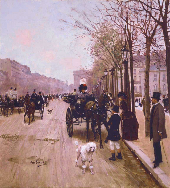 Carriages On The Champs-Élysees, vintage artwork by Jean-Georges Beraud, 12x8" (A4) Poster
