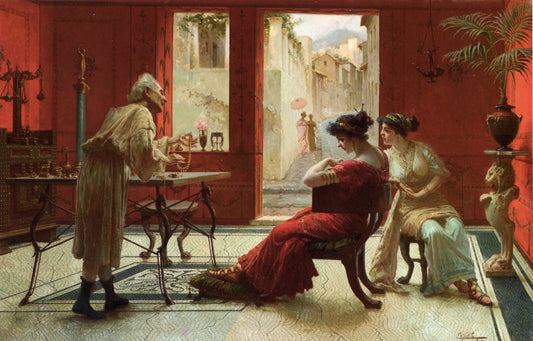 Afternoon at the Jewelry Shop, vintage artwork by Edouardo Ettore Forti, 12x8" (A4) Poster