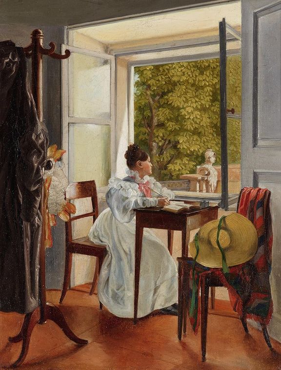 Marie Krafft am Schreibtisch, vintage artwork by Johann Peter Krafft, 12x8" (A4) Poster