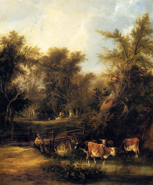 Cattle by  A Stream, vintage artwork by William Shayer Snr, 12x8" (A4) Poster