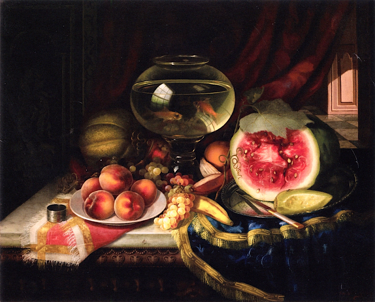 Still Life with Goldfish Bowl, vintage artwork by Morston Ream, 12x8" (A4) Poster