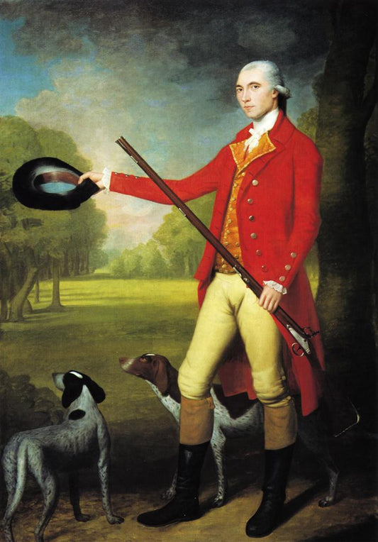 A Gentleman with a Gun and Two Dogs, vintage artwork by Ralph Earl, 12x8" (A4) Poster