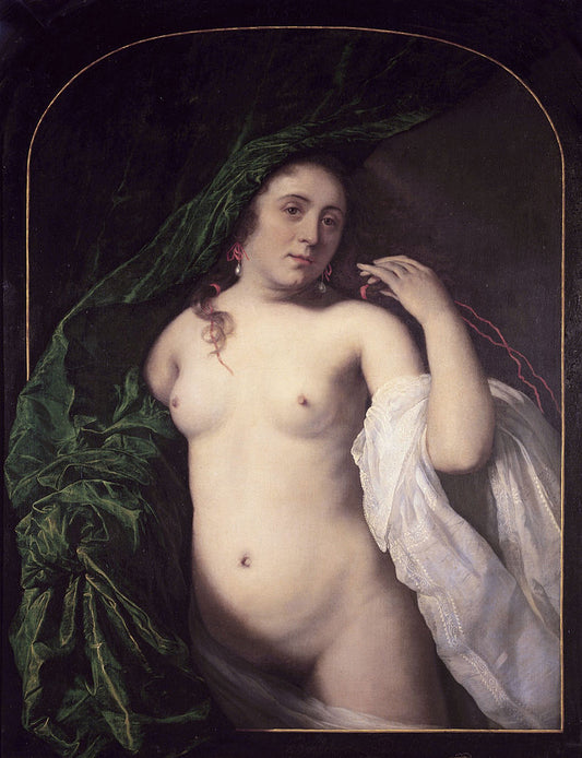 Nude Drawing Back the Curtain, vintage artwork by Bartholomeus van der Helst, 12x8" (A4) Poster