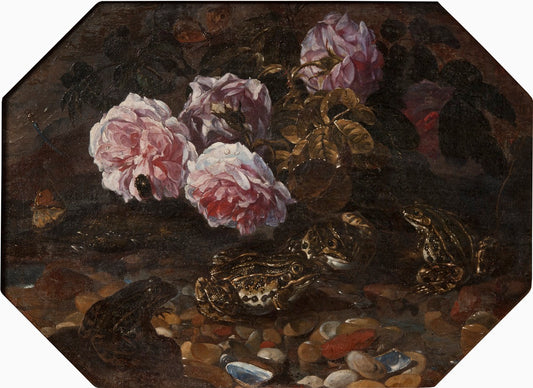 Frogs, Wild Roses, Shells and Butterflies, vintage artwork by Paolo Porpora, 12x8" (A4) Poster