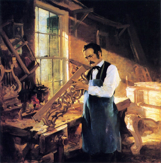 Henry Engelhard Steinway at His Workbench, vintage artwork by Charles Edward Chambers, 12x8" (A4) Poster