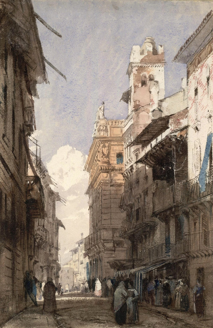 Corso Sant'Anastasia, Verona, with the Palace of Prince Maffei, vintage artwork by Richard Parkes Bonington, A3 (16x12