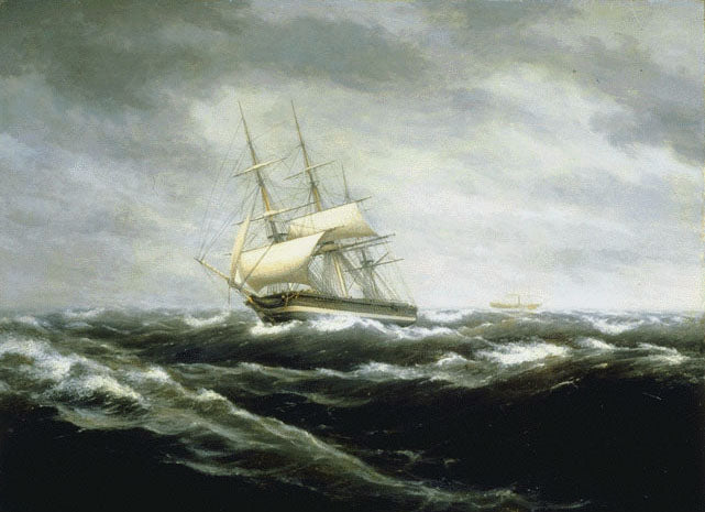 Packet Ship in a Stormy Sea, vintage artwork by Thomas Birch, 12x8" (A4) Poster