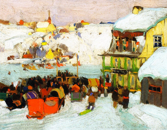 Horse Races in Winter, vintage artwork by Clarence Gagnon, 12x8" (A4) Poster