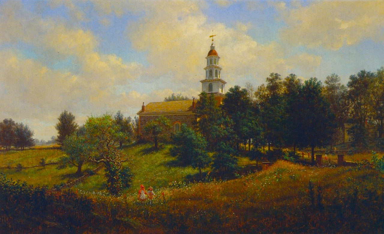 The Old Dutch Church, Bruynswick, vintage artwork by Edward Lamson Henry, 12x8" (A4) Poster
