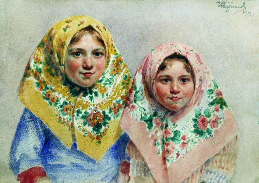 Girls, vintage artwork by Ivan Kulikov, 12x8" (A4) Poster