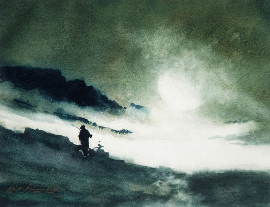 Moon Rising over Fog Clouds, vintage artwork by Elliott Daingerfield, 12x8" (A4) Poster