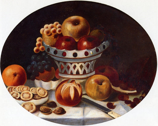 Still Life with Fruit and Nuts, vintage artwork by John Archibald Woodside, Sr, 12x8" (A4) Poster