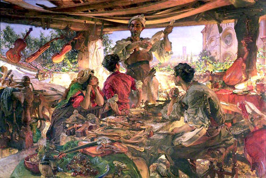 Stradivarius in His Workshop at Cremona, vintage artwork by Edgar Bundy, 12x8" (A4) Poster