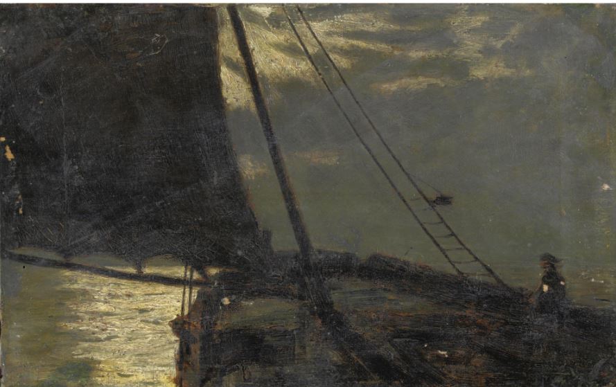 Boat in the Moonlight, vintage artwork by Eleuterio Pagliano, 12x8" (A4) Poster