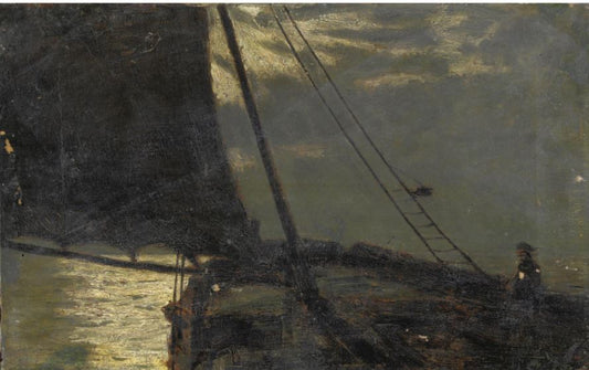 Boat in the Moonlight, vintage artwork by Eleuterio Pagliano, 12x8" (A4) Poster