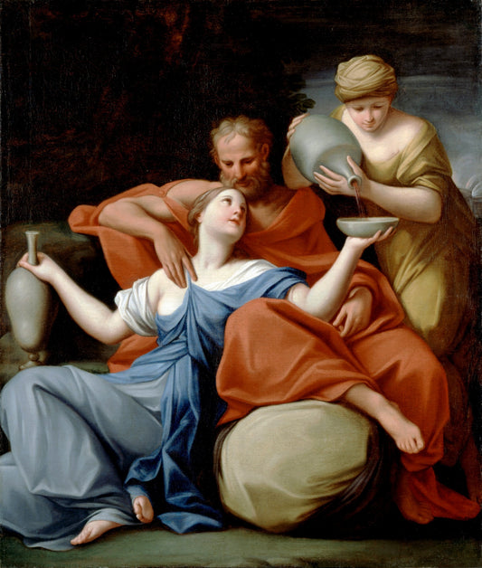 Lot and his Daughters, vintage artwork by Marcantonio Franceschini, 12x8" (A4) Poster