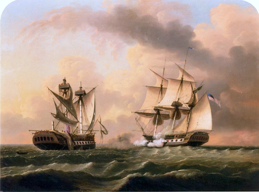 The Naval Engagement between the 'United States' and the 'Macedonia', vintage artwork by Edmund C. Coates, A3 (16x12") Poster Print