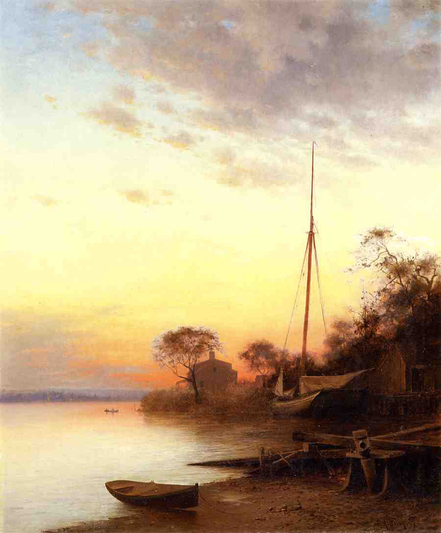 Twilight along the River, vintage artwork by Francis A. Silva, 12x8" (A4) Poster