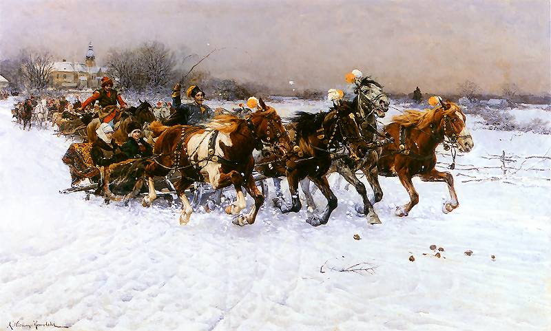 Lithuanian Sleigh Train, vintage artwork by Alfred von Wierusz-Kowalski, 12x8" (A4) Poster