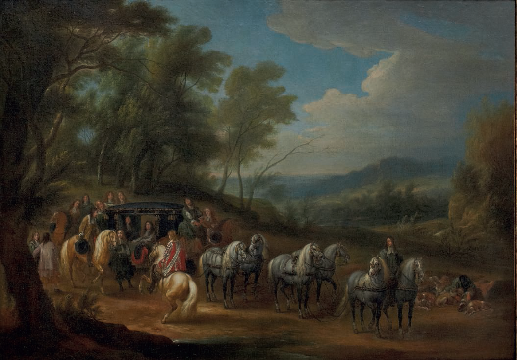 Louis XIV en carrosse, vintage artwork by Adam Frans van der Meulen, 12x8" (A4) Poster