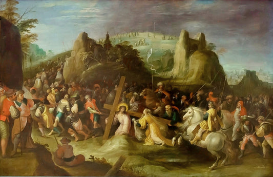 Christ, on the way to the Calvary Mountain, meets Veronica, vintage artwork by Frans Francken the Younger, 12x8" (A4) Poster